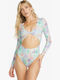 Wave Haze Swimsuit with Cutouts Floral Coastal Blue