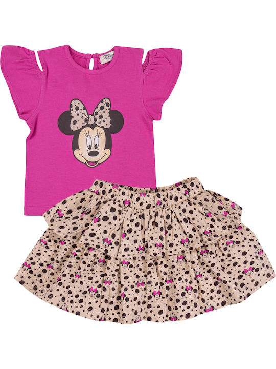 Kids' Set with Skirt Summer 2pcs Fuchsia, Beige