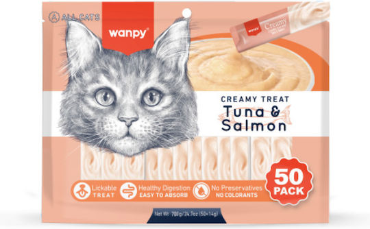 Wanpy Wanpy Cat 50 Pack Creamy Lickable Treat Tuna and Salmon 700g 50x14g Pet Supplies