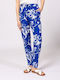 Women's Fabric Trousers Floral Blue/White