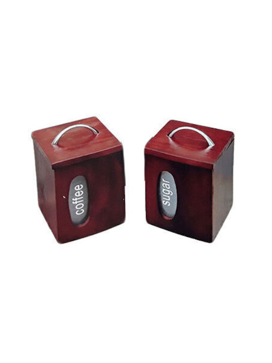 Galifas Set 2 Pieces Sugar Coffee Storage Boxes with Wooden Lid Brown 2 Pieces