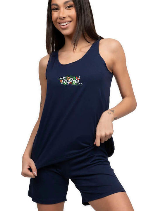 A.A UNDERWEAR Sommer Damen Pyjama-Set Blue