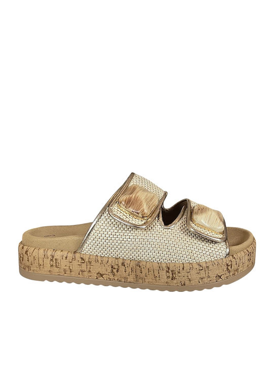 Leather Women's Flat Sandals Anatomic in Beige Color