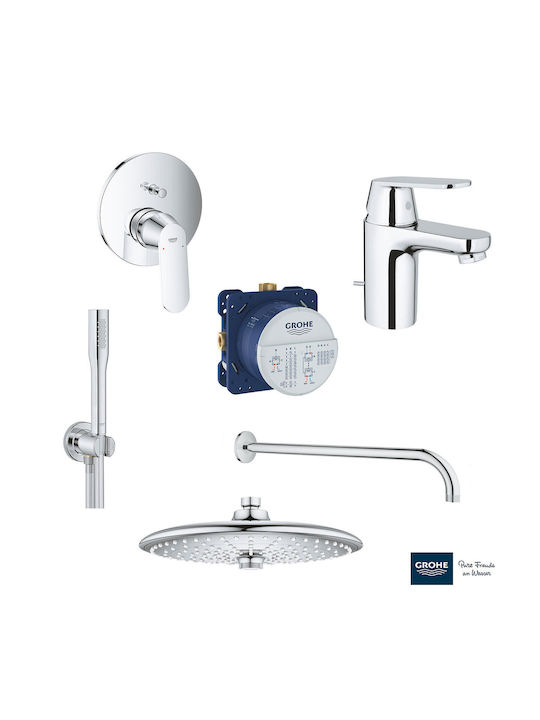 Grohe Set Mischer, Handbrause & Duschkopf für Wandmontage für für Waschbecken Silber