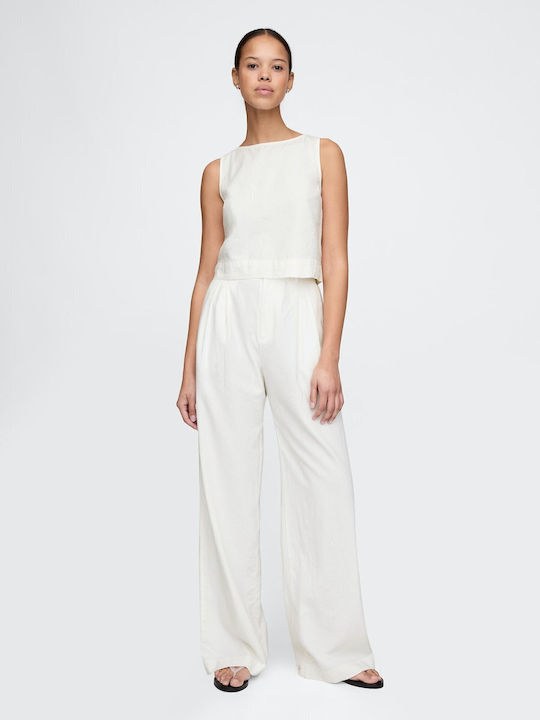 Дамско Лен Панталон с Ластик White, Off White