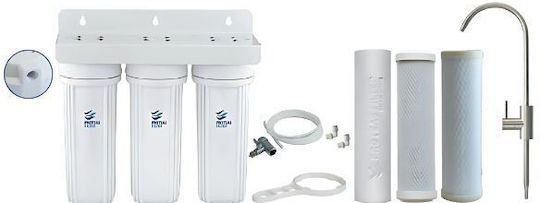 Proteas Filter PFU3- Water Filtration System Triple Under Sink Micron 1/4'' with Faucet & Replacement Filter Activated Carbon CTO/ECO-CBVOC1, Polypropylene EW-013-0514