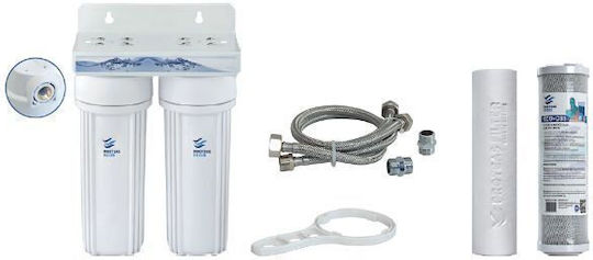 Proteas Filter Water Filtration System Double Under Sink Micron ½" with Replacement Filter Activated Carbon ECO-CB5, Polypropylene EW-013-0504