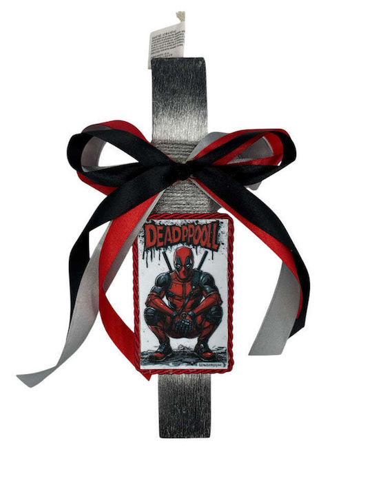 Λαμπάδα Χειροποίητη Πλακέ Αρωματική Deadpool Καδράκι 26 Εκ