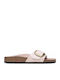 Madrid Big Buckle Leather Women's Flat Sandals in Pink Color Narrow Fit