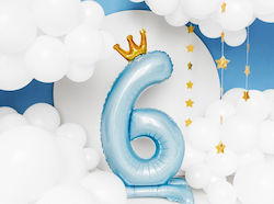Foil Balloon Base Number Six Light Blue Crown 84cm
