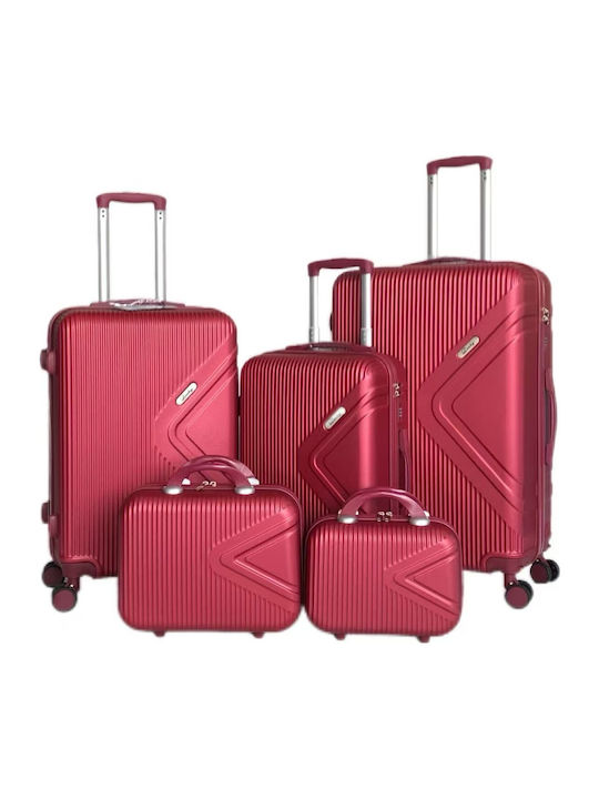 Felbags Valize De Călătorie Scleroase Roșii Cu 4 Roți Set 5 Bucăți