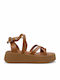 Leather Women's Flat Sandals Flatforms in Tabac Brown Color
