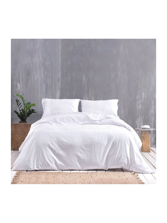 Rythmos Cearșaf Single 170x270cm. Satin Stripes Alb