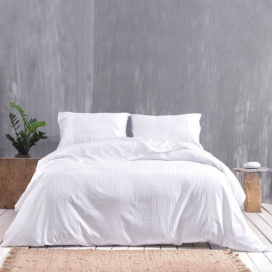 Rythmos Satin Stripes Σεντόνι Μονό 170x270εκ. Λευκό