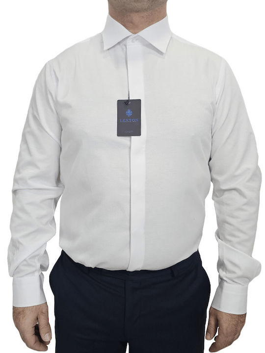 Lexton Μακρυμάνικo Πουκάμισο σε Στενή Γραμμή White