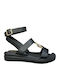 Flache Sandalen für Damen mit Riemen in Schwarz Farbe