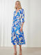 Melaina Summer Midi Dress for Wedding Christening Satin Blue