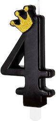 Kerze Nummer 4 Schwarz Gold Krone