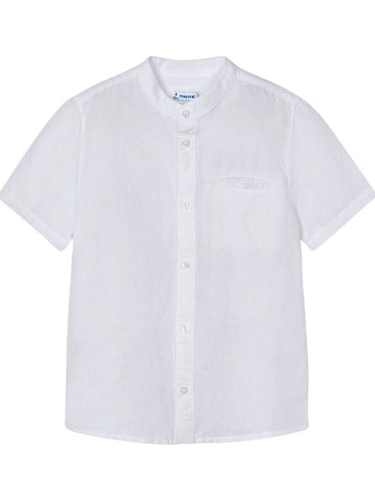Mayoral Kids Shirt Short Sleeve Linen Cream, White