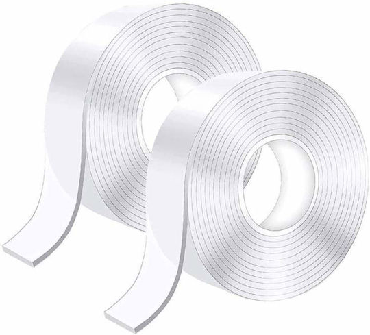 Set 2 X Bandă Adezivă Dublu Adezivă Siks 2x3 Metri 6m Izolantă Impermeabilă Reutilizabilă Tehnologie Nano Transparentă