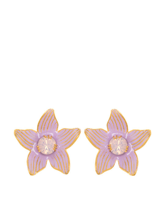 Σκουλαρικια Floret Λιλα Χρυσο