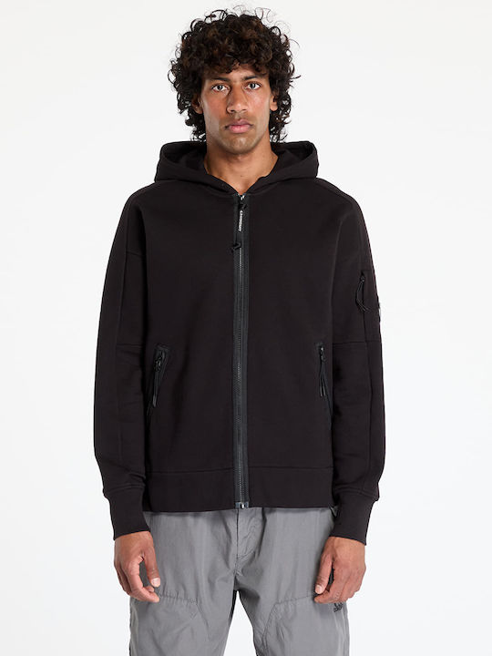 Φούτερ C.p Company Diagonal Raised Fleece Full Zip Hooded Sweatshirt Black Φούτερ C.p Company Diagonal Raised Fleece Full Zip Hooded Sweatshirt Black