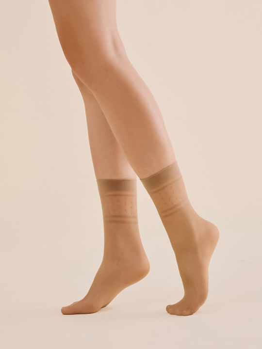Gabriella Women's Socks 20 Den Beige with Print