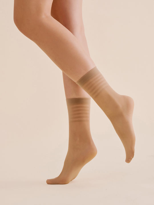 Gabriella Women's Socks 20 Den Beige with Print