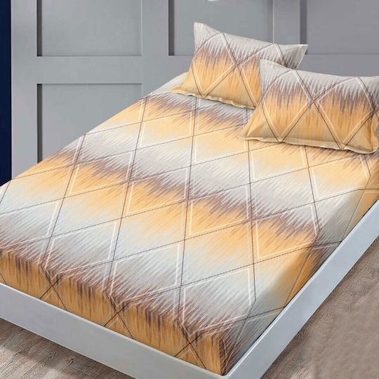 Pucioasa Σετ Σεντόνι με 2 Μαξιλαροθήκες Υπέρδιπλο Φανελένια με Λάστιχο 160x200εκ. Κίτρινο (3τμχ)