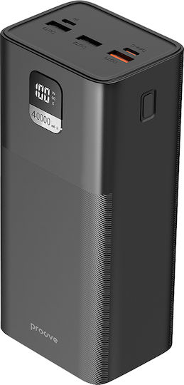 Proove Giant Lite Power Bank 40000mAh 22.5W mit 2 USB-A Ausgangsanschlüsse und USB-C Ausgangsanschlüsse Power Delivery Schwarz
