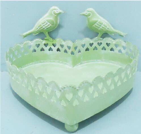 Platou metalic Etoile "Păsări Inimă" Culoare mentă Dimensiune 23x19x9cm Ct-713 Mentă