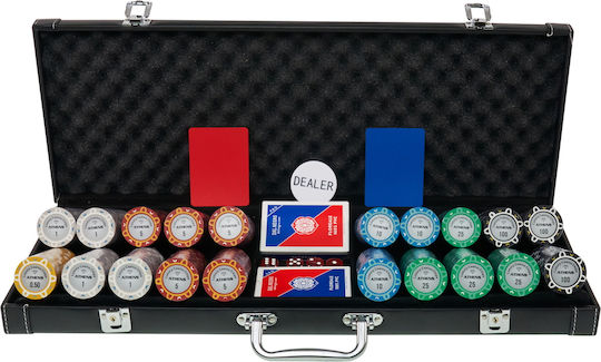Set of 500 Numbered Poker Chips Athens 14g Luxury Leatherette Case