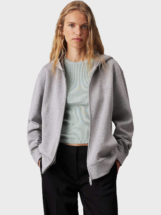 Women's Sweatshirt Jacket Hooded Light Grey Melange