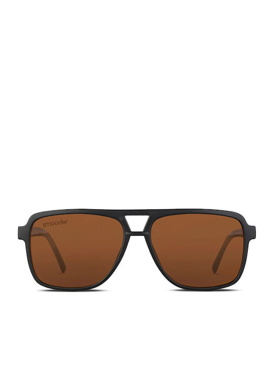 Smooder Unisex Sonnenbrille mit Schwarz Kunststoff Gestell und Braun Linse X044