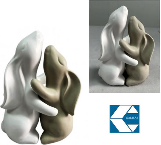 Set of Decorative Ceramic Bunny Figures White Beige 2pcs Galifas 790264 Galifas