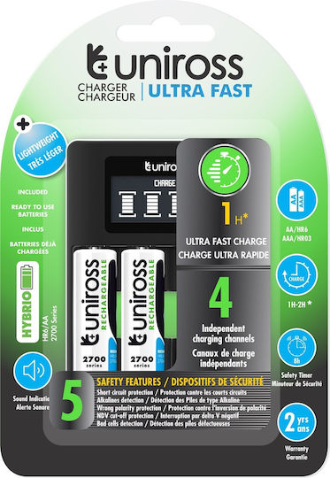 Uniross Ucu005a Ultra Fast Battery Charger 1hr AA AAA Incl 4xAA 2700mAh