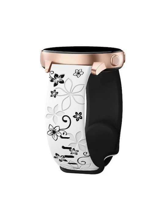 Two-Tone Silicone Strap with Embossed Floral Design for Garmin Vivoactive 5 White Black