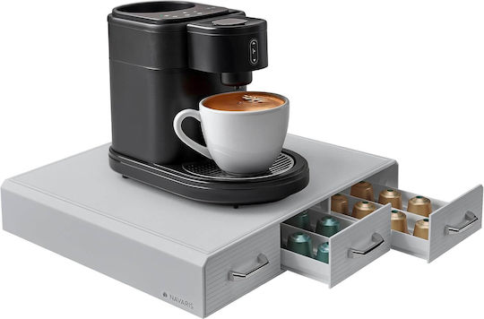 Cutie de depozitare pentru capsule Navaris cu 3 sertare Suport pentru capsule Nespresso Suport pentru aparat de cafea Gri