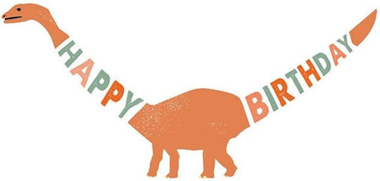 Happy Dino Birthday Decorative Party Garland Orange