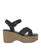 Women's Synthetic Leather Ankle Strap Platforms Black