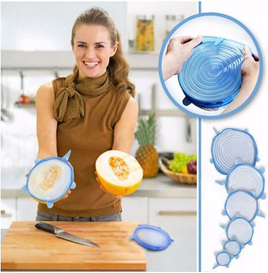 Set of 6 Reusable Elastic Silicone Lids Various Sizes White
