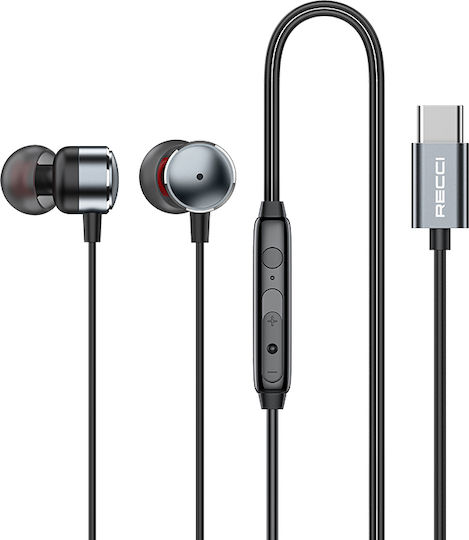 Recci REP-L38 In-ear Handsfree Ακουστικά με Βύσμα USB-C Ασημί