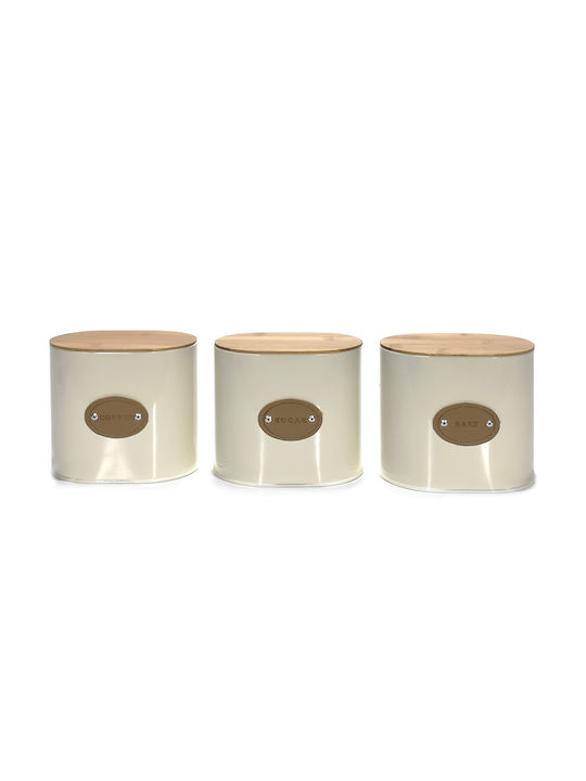 ArteLibre Set 3 Stück Lebensmittelgläser für Kaffee / Zucker mit Deckel & Holzgestell Weiß 13x11x15cm
