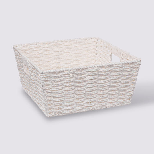 5Five Καλάθι Αποθήκευσης Ψάθινο Λευκό 31x31x15cm