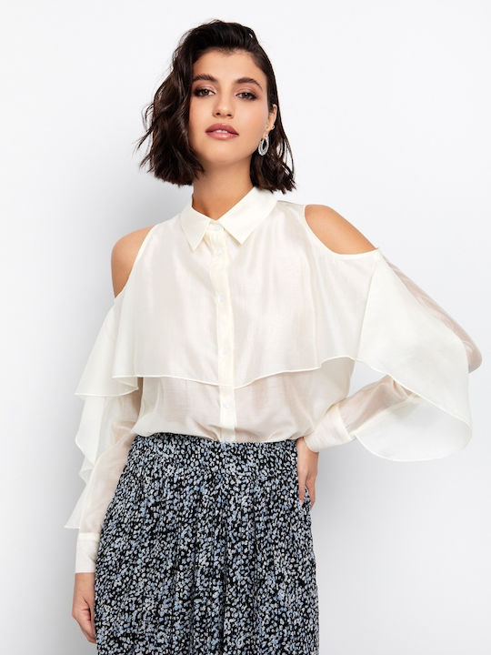 Μακρυμάνικο Γυναικείο Πουκάμισο Λευκό