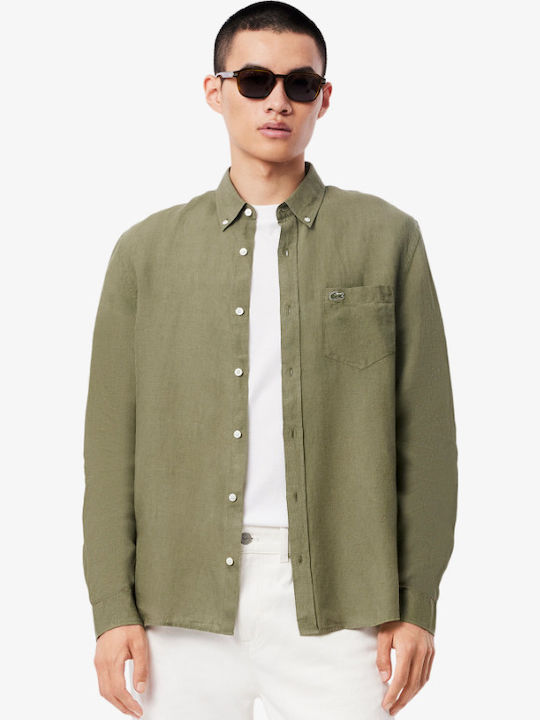 Lacoste Long-sleeved Linen Shirt Khaki