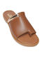Leather Women's Flat Sandals in Tabac Brown Color