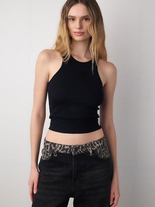Women's Athletic Crop Top Sleeveless Black