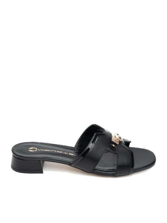 Leder Flache Sandalen für Damen in Schwarz Farbe