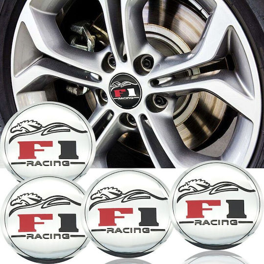 Satz von 4 Radnabenabdeckungen "f1 Chrome" Modell Durchmesser 5cm